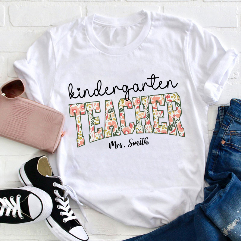 Personalized Vintage Flower Teacher Name Position Teacher T-Shirt