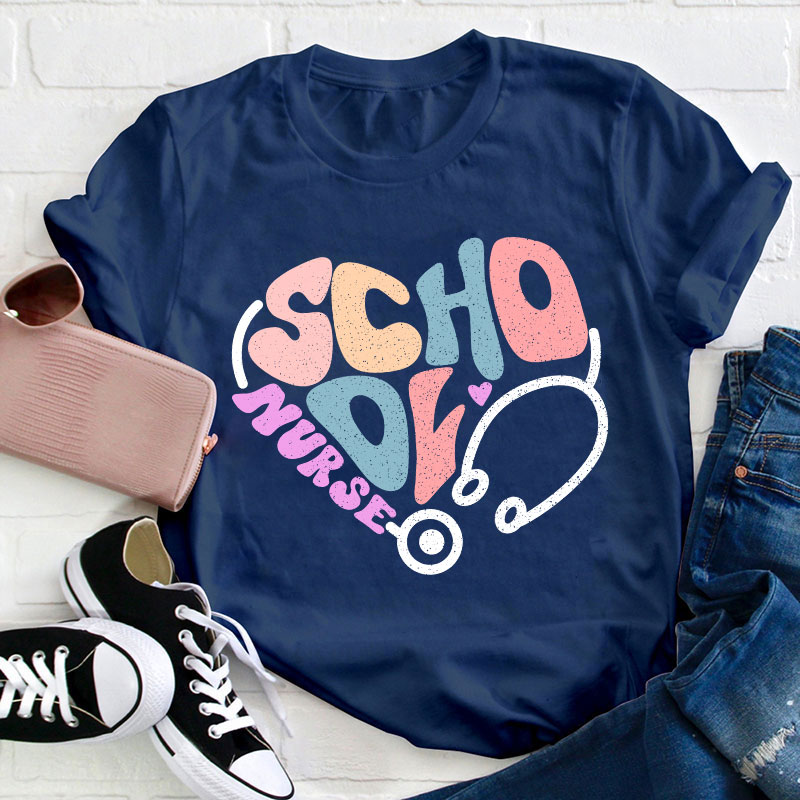 School Nurse Heart Stethoscope T-Shirt