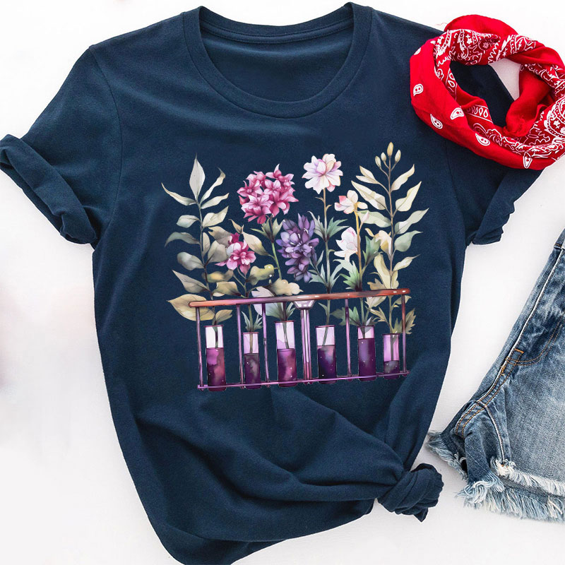 Chemistry Lab Science Flower Teacher T-Shirt