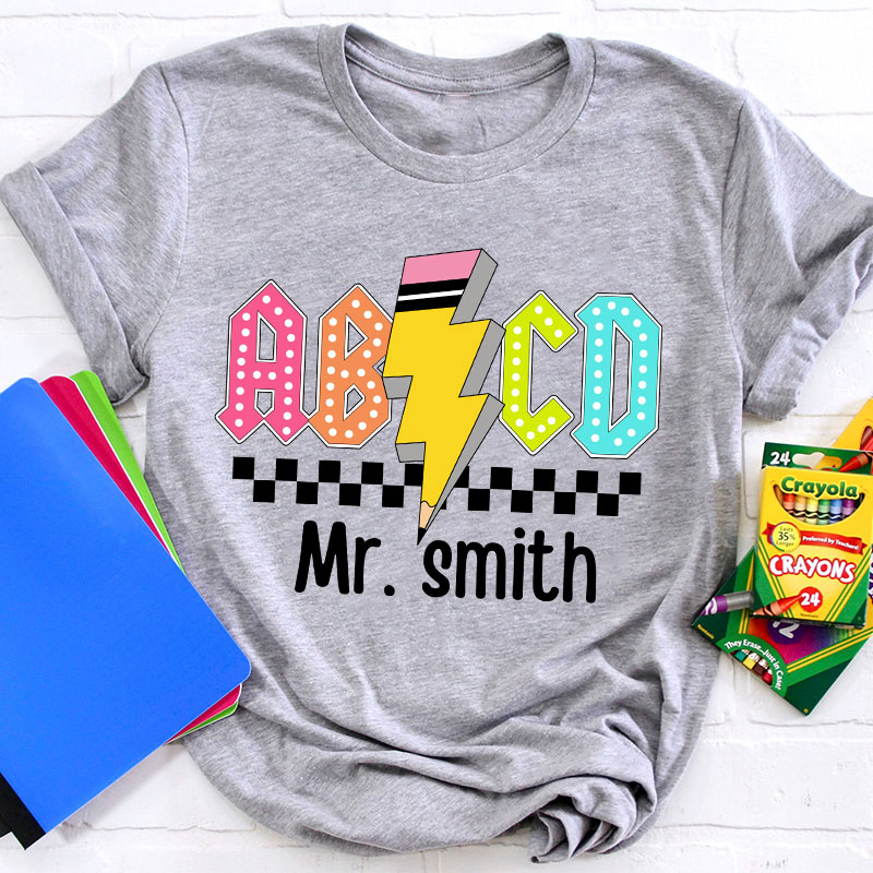 Personalized Teacher's Name Lightning Pencil Icon Teacher T-Shirt