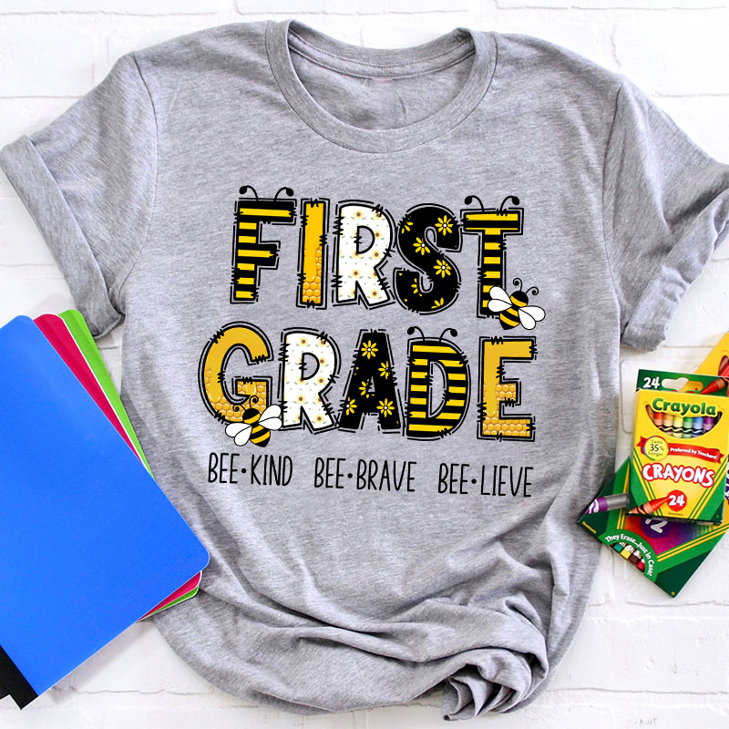 Personalized Grade Funny Bee Font Design Teacher T-Shirt