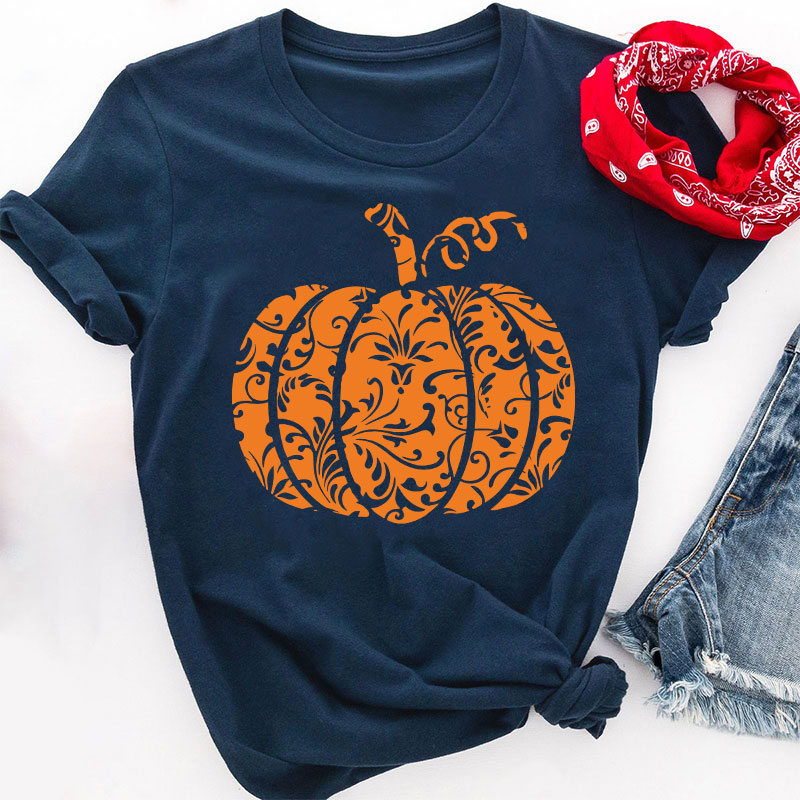 Floral Pumpkin Teacher T-Shirt