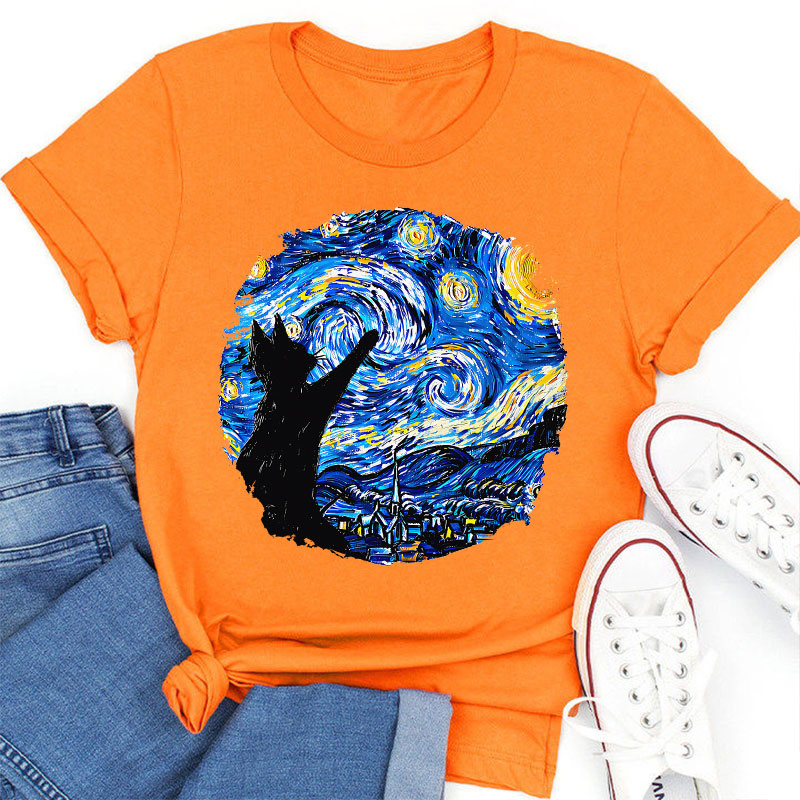 Starry Night And Cat Teacher T-Shirt
