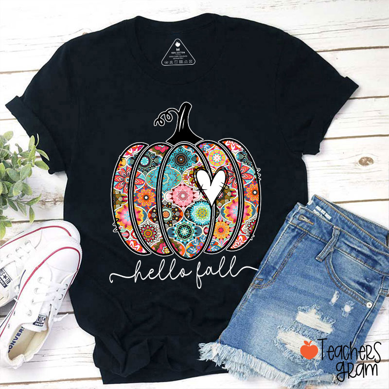 Personalized Text Flowers Pumpkin Fall Teacher T-Shirt