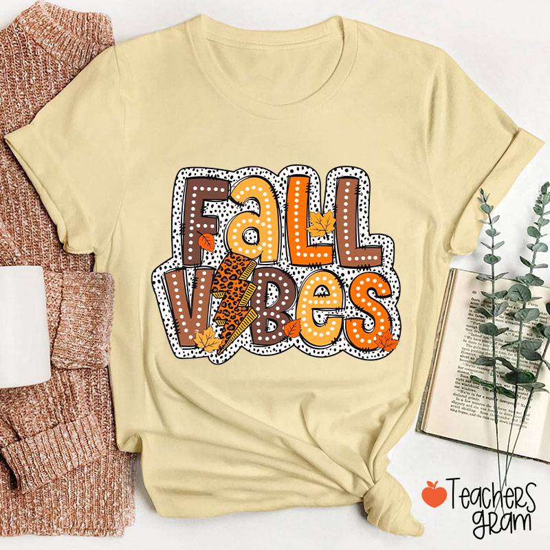 Fall Vibes Leopard Lightning Teacher T-Shirt
