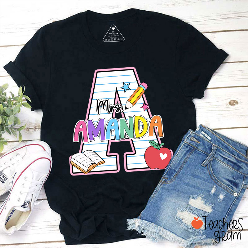Personalized Name Initials Design Cute Icon Teacher T-Shirt