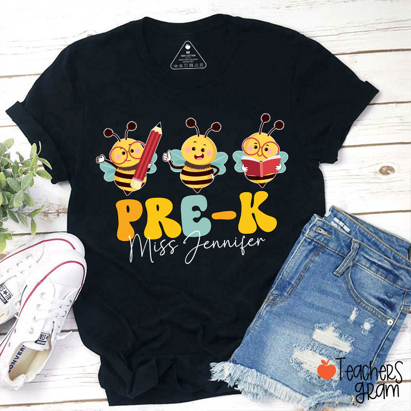 Personalized Cute Bee Name And Grade Teacher T-Shirt