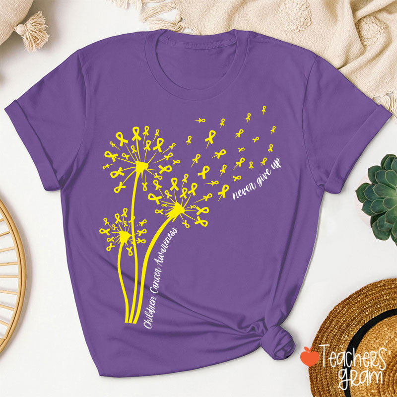 Childhood Cancer Awareness Never Give Up Teacher T-Shirt