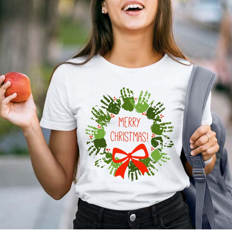 Cute Hands Merry Christmas Teacher T-Shirt