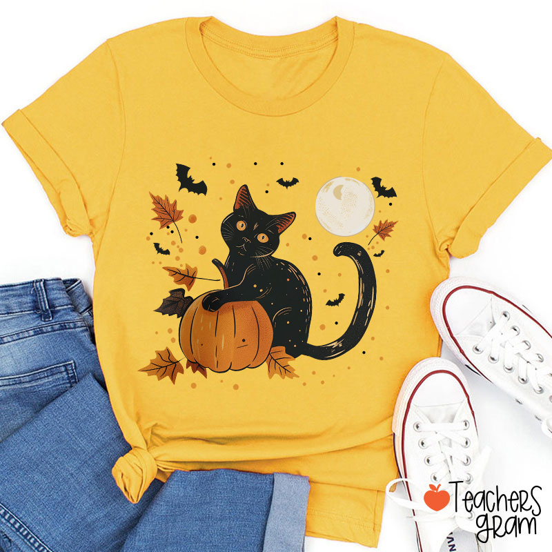 Black Cat Full Moon Teacher T-Shirt