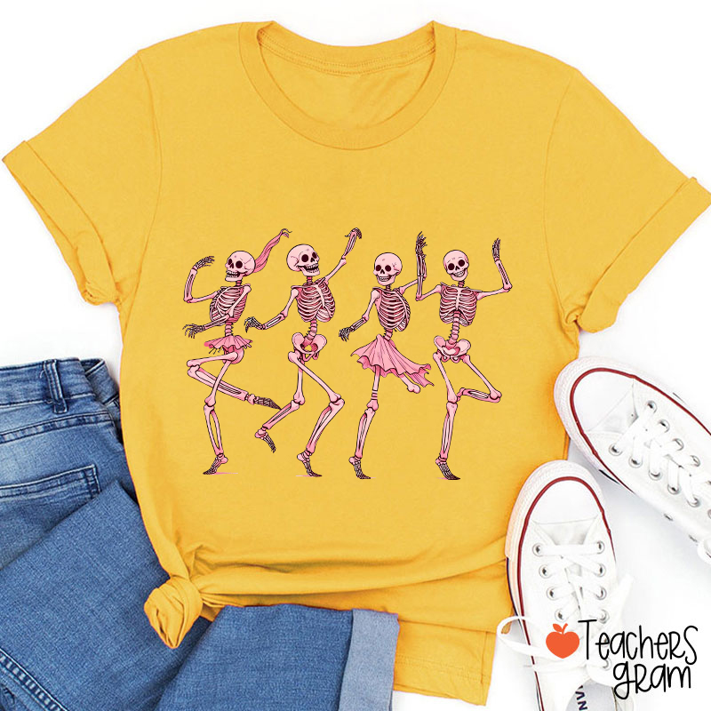 Pink Dancing Skeleton Teacher T-Shirt