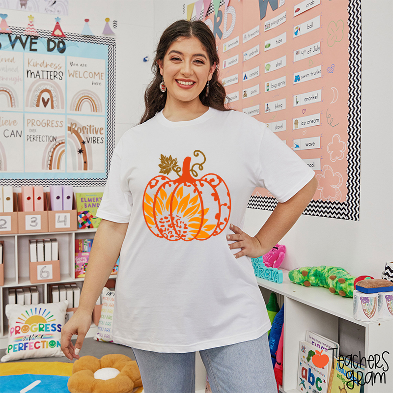 Sunflower And Pumpkin Teacher T-Shirt