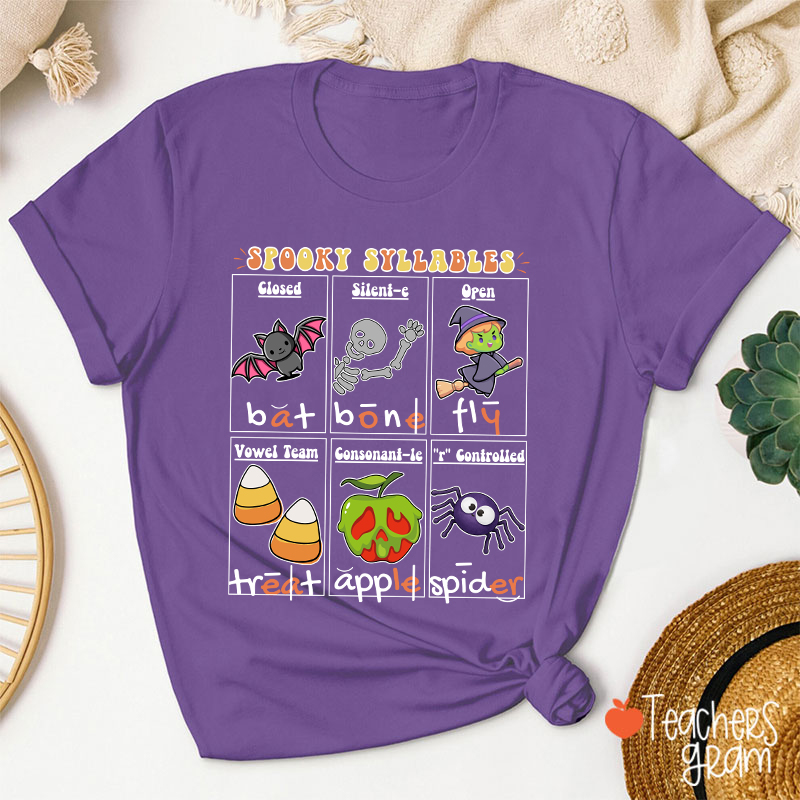 Halloween Reading Spooky Syllables Teacher T-Shirt