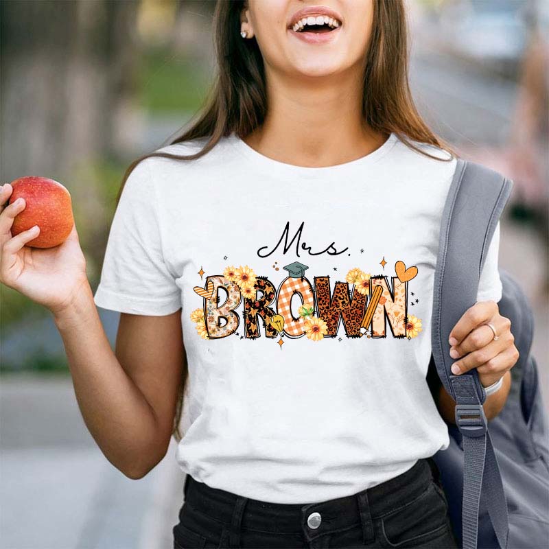 Personalized Name Cute Sunflower Teacher T-Shirt