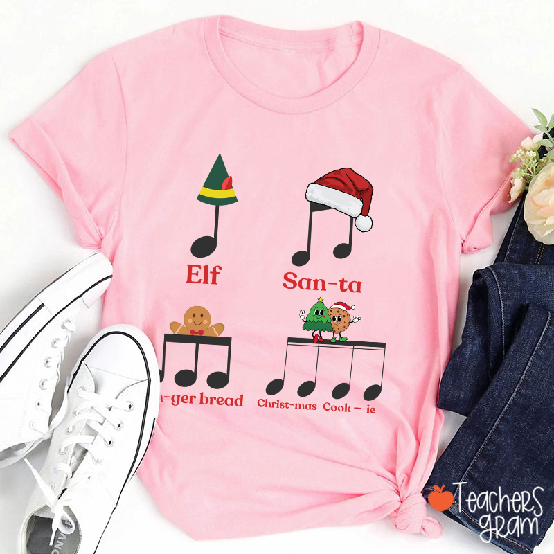 Elf Santa Music Note Teacher T-Shirt