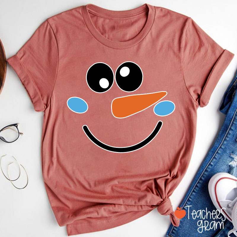 Personalized Cute Snowman Face Teacher T-Shirt