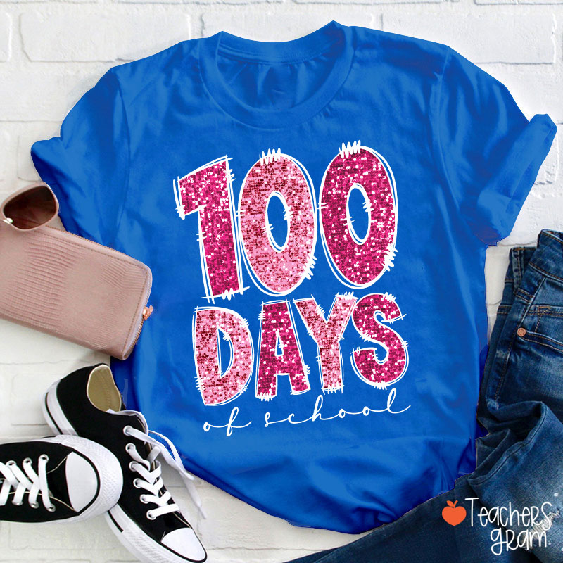 Glitter 100 Days Of School Teacher T-Shirt