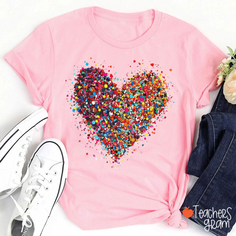Confetti Heart Valentines Day Teacher T-Shirt