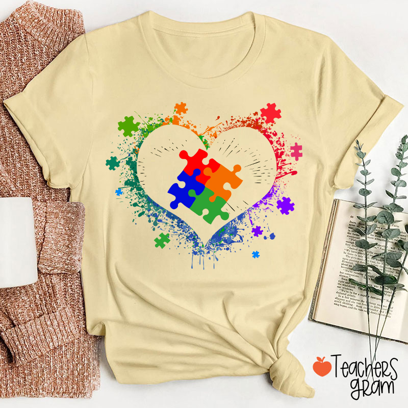 Autism Awareness Love Heart Teacher T-Shirt