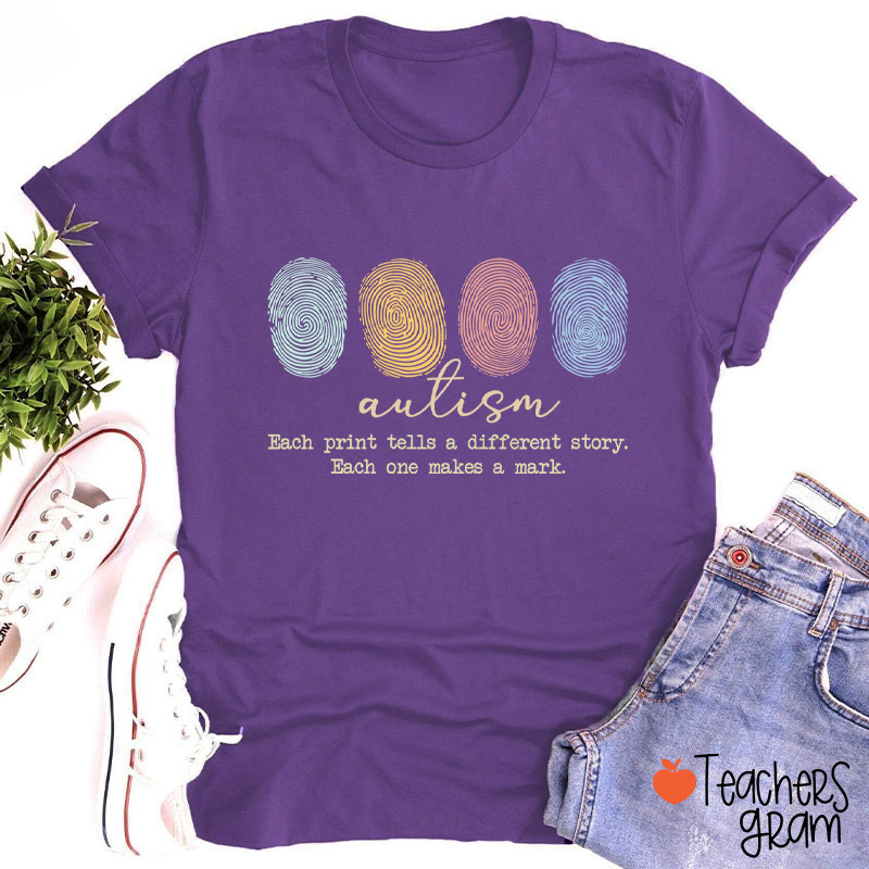 Autism Each Print Tells A Different Story Teacher T-Shirt