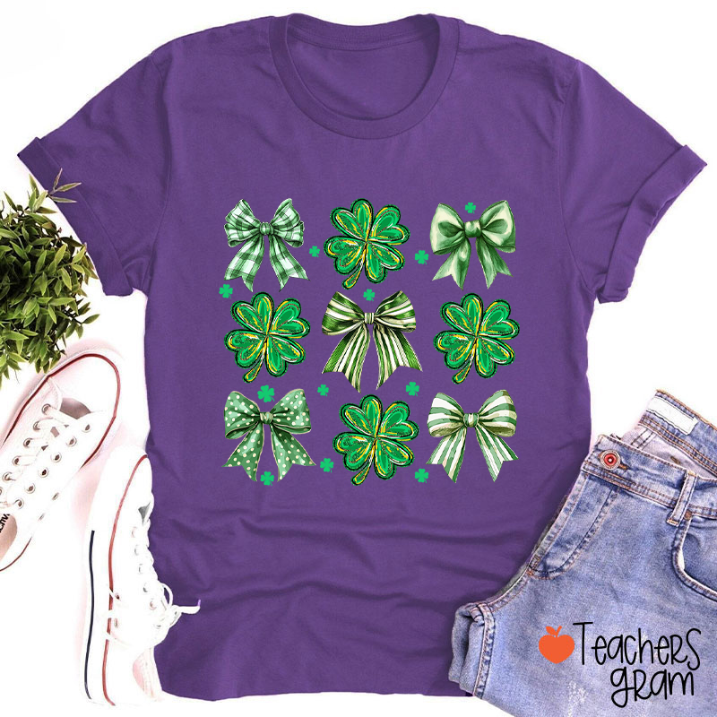 Four Leaf Clover Bow Teacher T-Shirt