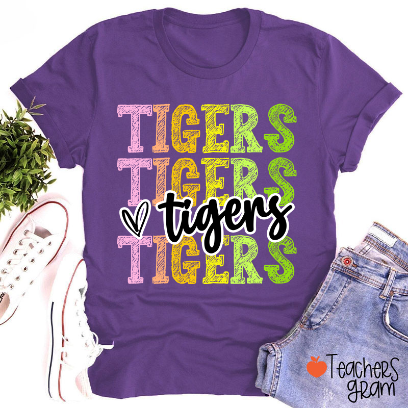 Personalized Mascot Graffiti Font School Spirit Teacher T-Shirt