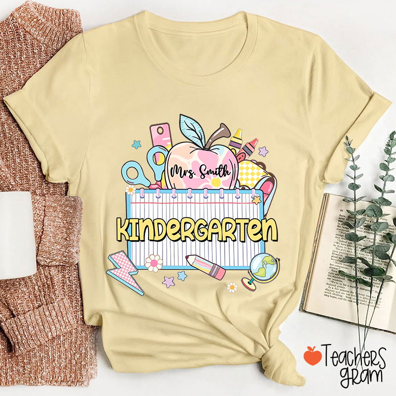 Personalized Grade And Name Apple Notebook Teacher T-Shirt