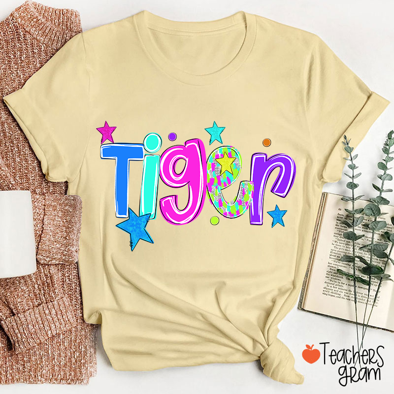 Personalized Mascot Colorful Font Sart Polka Dots Teacher T-Shirt