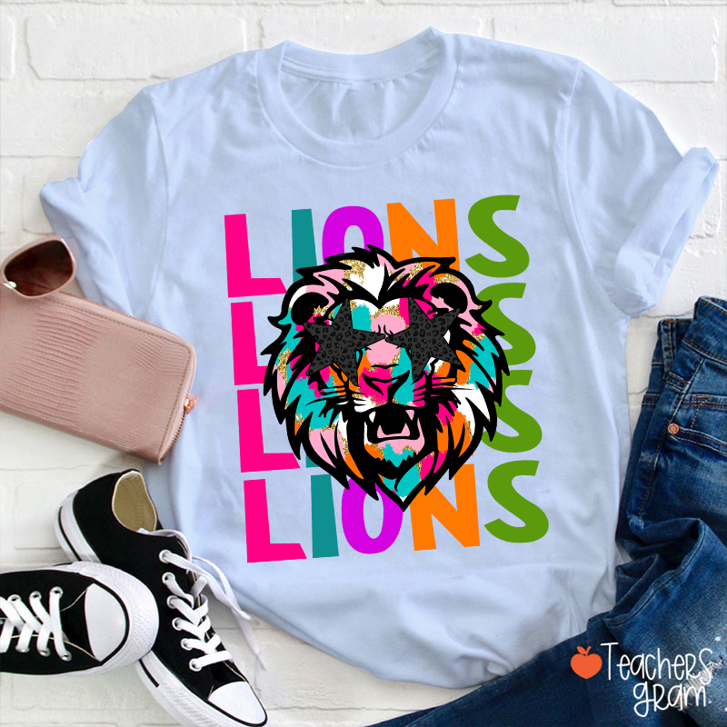 Personalized Mascot Colorful Leopard Print Star Eyes Teacher T-Shirt