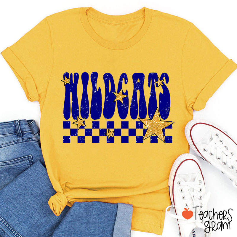 Personalized Mascot Checkered Star School Spirit Teacher T-Shirt