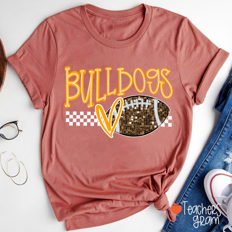 Personalized Mascot And Sport Checkered Love Heart Teacher T-Shirt