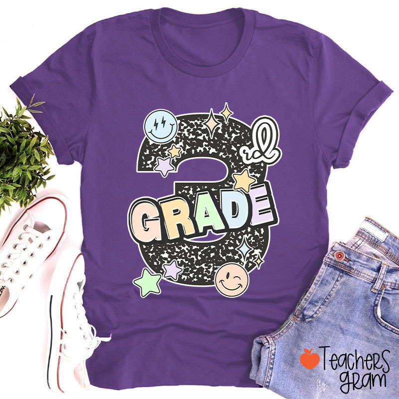Personalized Grade Smiley Star Teacher T-Shirt