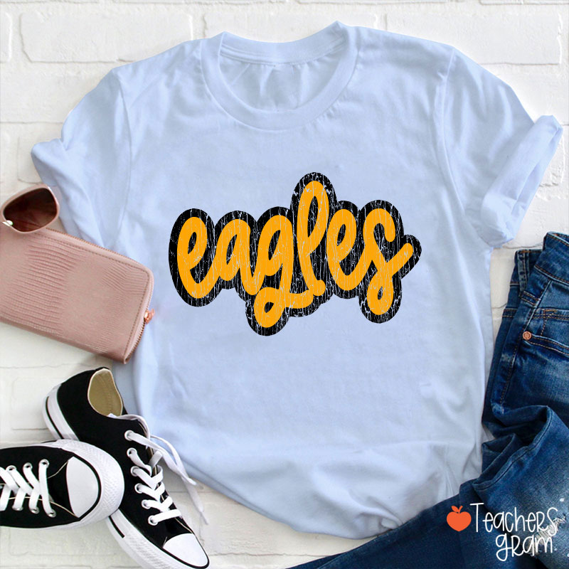 Personalized Mascot Washed And Distressed Print Teacher T-Shirt