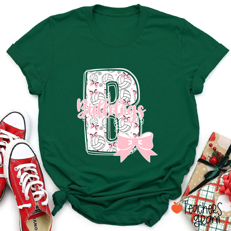 Personalized Mascot And Sport Initials Bow Teacher T-Shirt