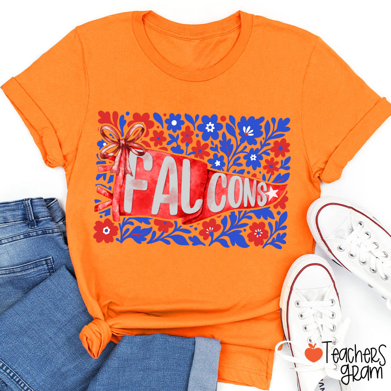 Personalized Mascot Pennant Flowes School Spirit Teacher T-Shirt