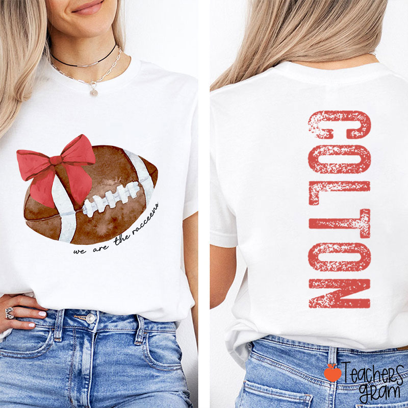 Personalized Mascot And Sport Coquette Bow Teacher Two Sided T-Shirt