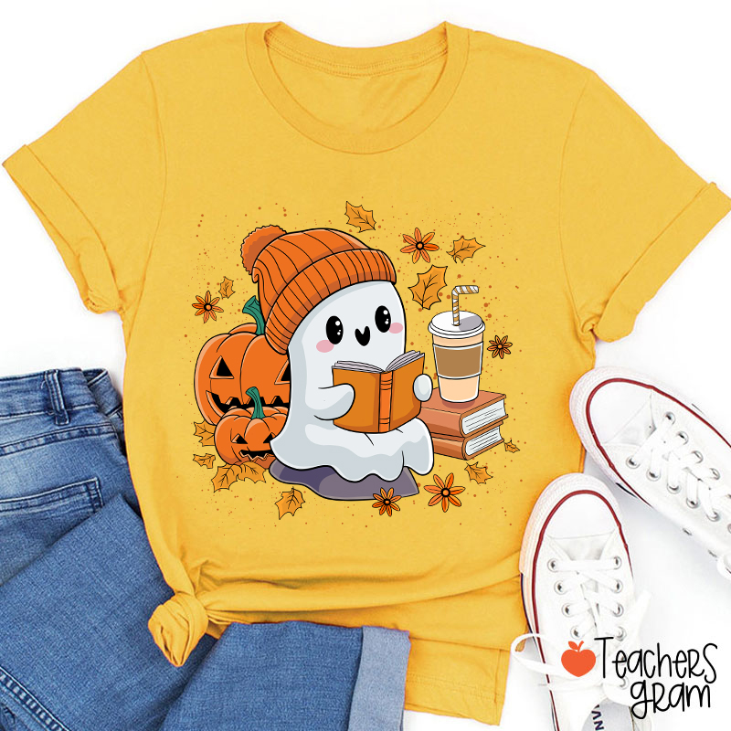 Reading Ghost Pumpkin Halloween Teacher T-Shirt