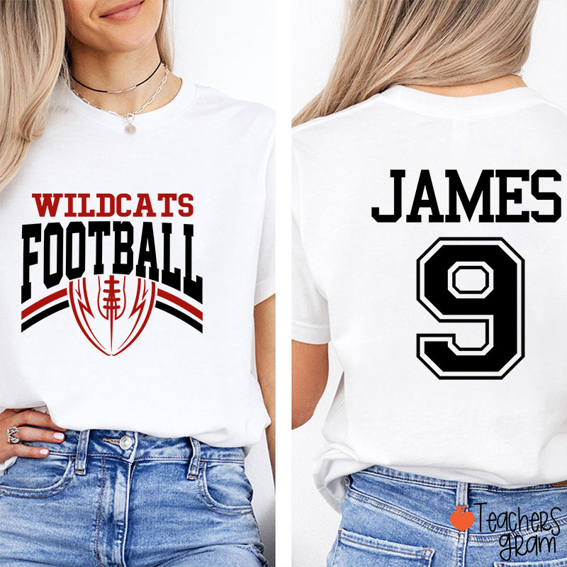 Personalized Mascot Football Game Day Teacher Two Sided T-Shirt