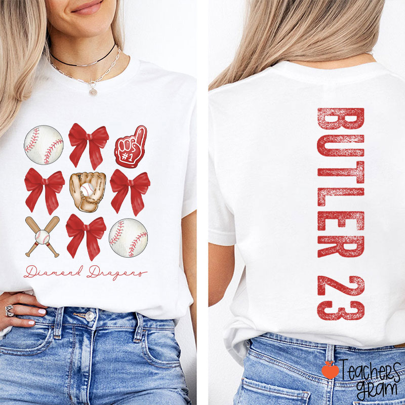 Personalized Team Name And Sport Bow Game Day Teacher Two Sided T-Shirt