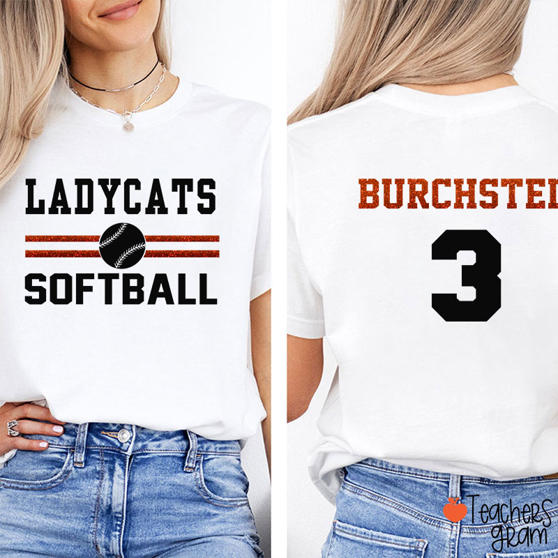 Personalized Mascot And Sport Imitation Glitter Teacher Two Sided T-Shirt