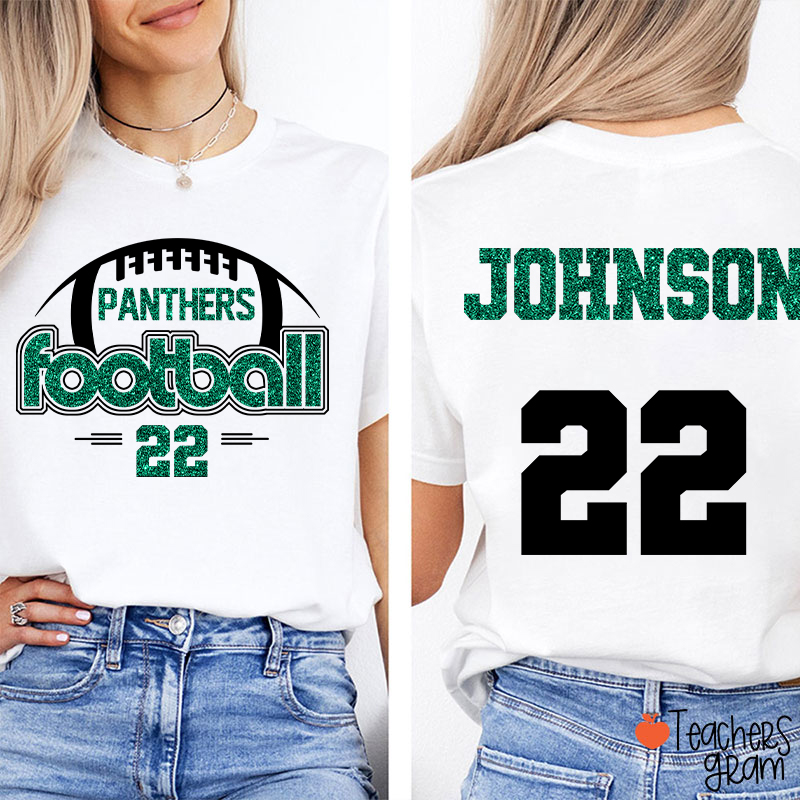 Personalized Mascot And Sport Faux Glitter Teacher Two Sided T-Shirt