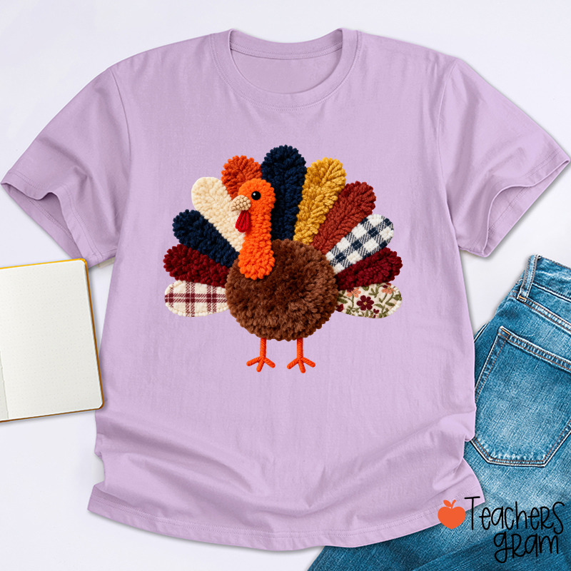 Faux Yarn Turkey Teacher T-shirt