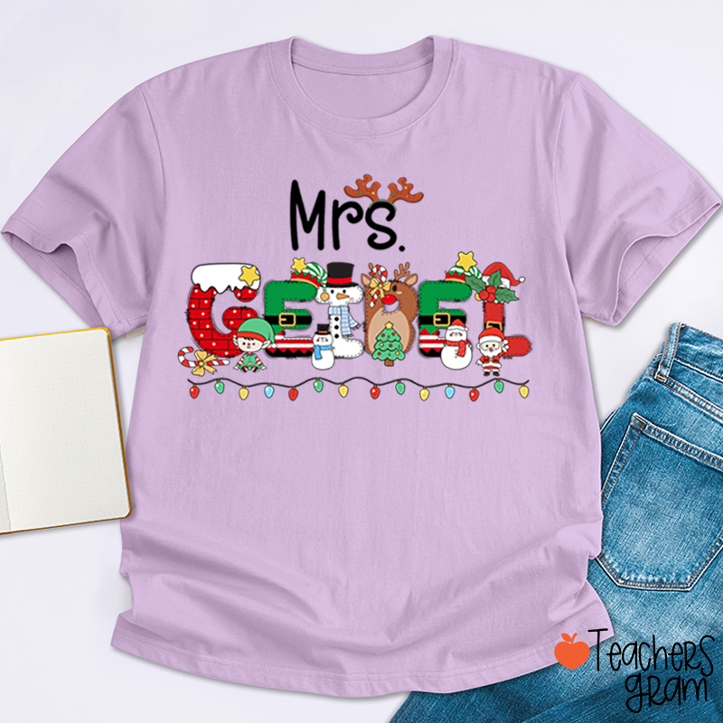 Personalized Name Christmas Lights Teacher T-Shirt