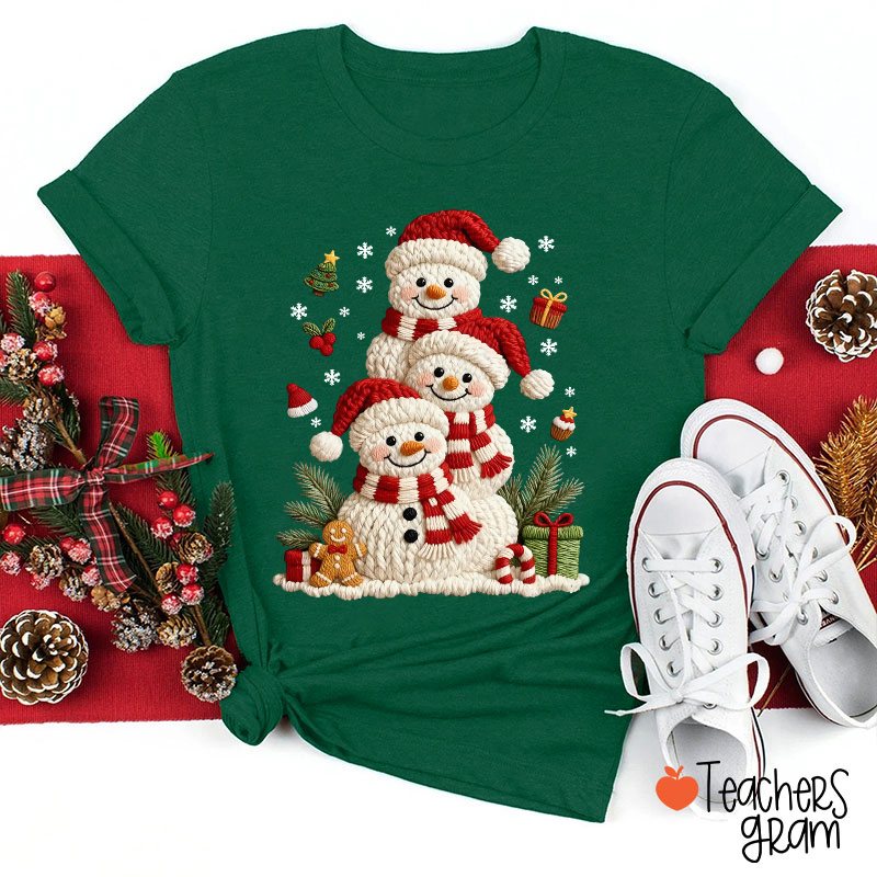 Faux Yarn Snowman Christmas Teacher T-Shirt