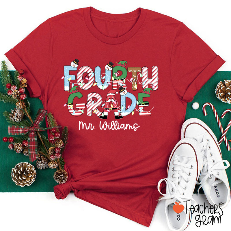 Personalized Grade And Name Christmas Teacher T-Shirt