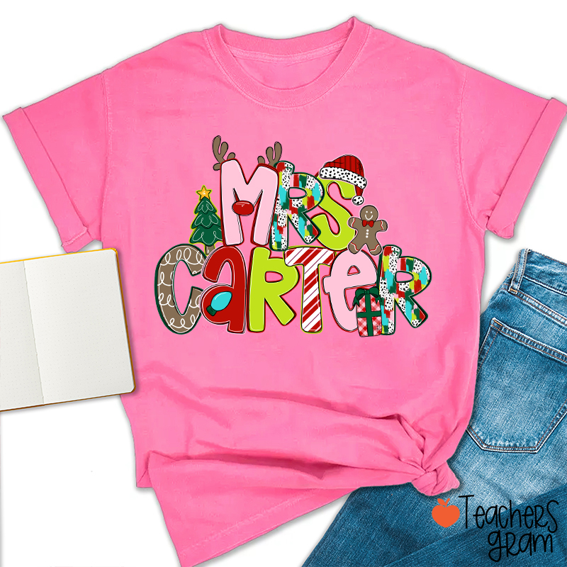 Personalized Name Merry Christmas Teacher T-Shirt