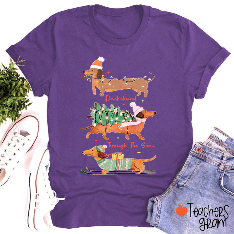 Dachshund Through The Snow Teacher T-Shirt