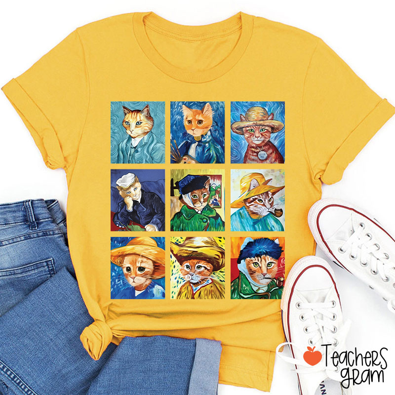 Funny Cats Painting Van Gogh Art Lover Teacher T-Shirt