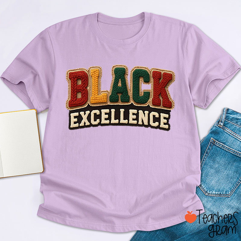 Faux Yarn Black Excellence Teacher T-Shirt