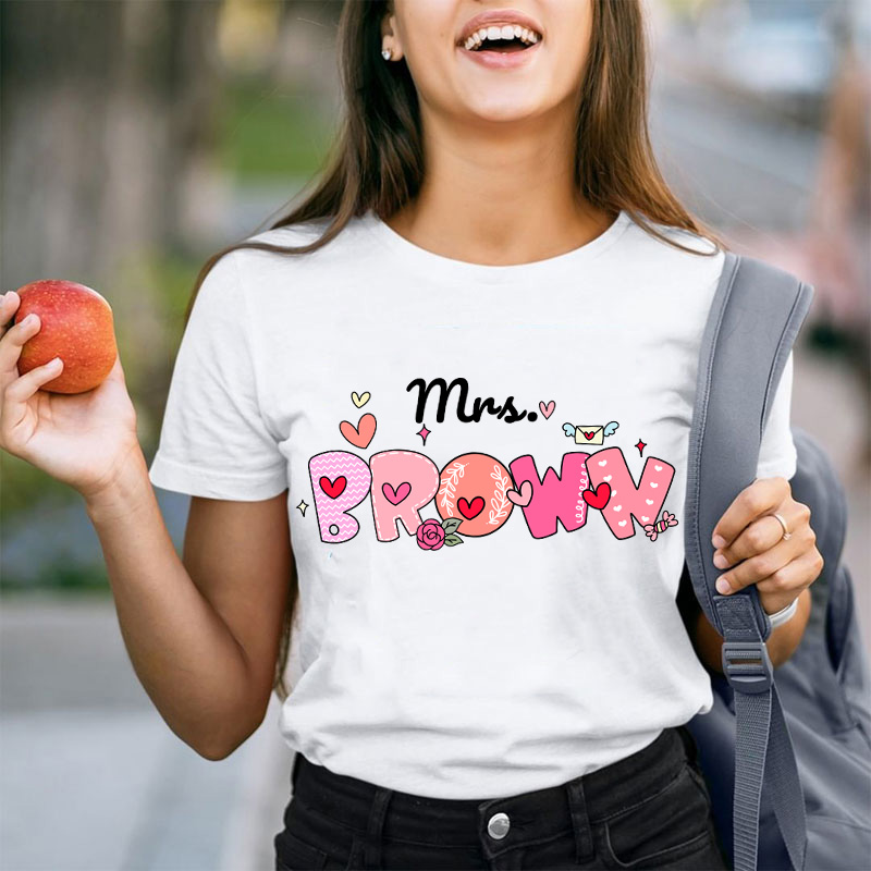 Personalized Name Pink Bubble Teacher T-Shirt